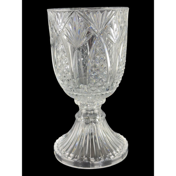Vintage Irish Pressed Crystal Clear Glass Goblet Form Vase Pineapple Pattern - Picture 2 of 16